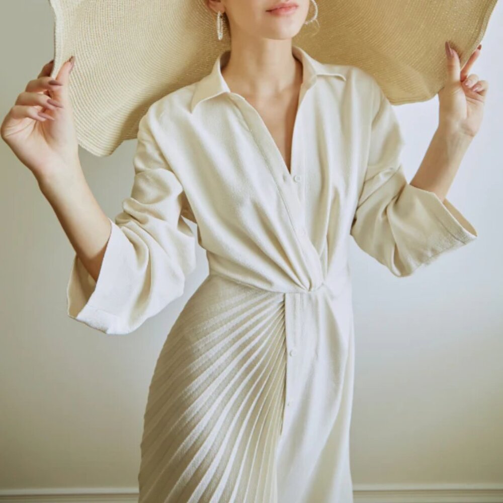 Sania Midi Shirtdress With Pleated Skirt
